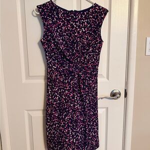 Ann Taylor Navy Sheath Dress with Pink & White Abstract Print